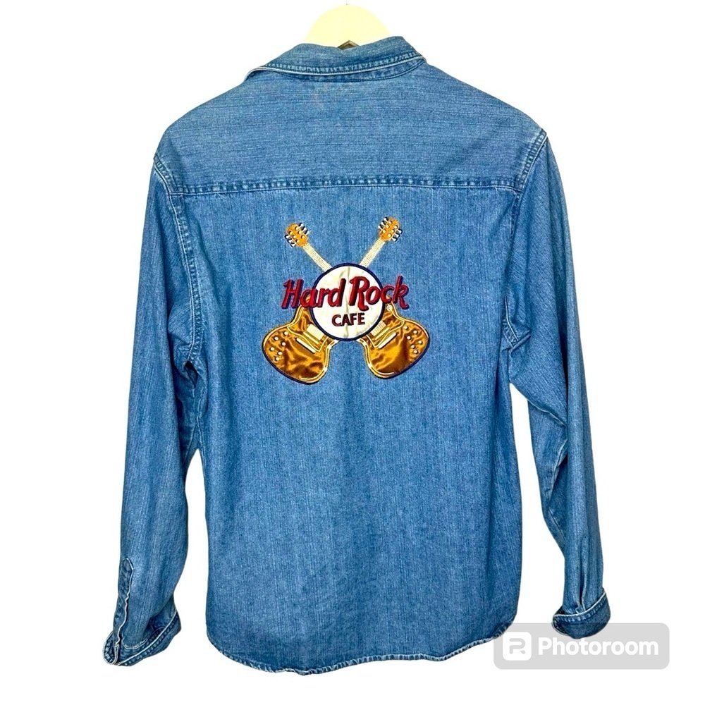 Vintage Hard Rock Cafe Denim button up shirt Jean CHICAGO XL